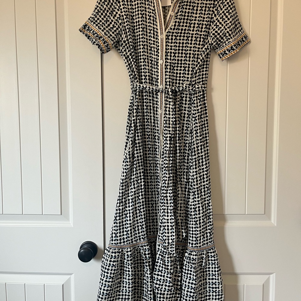 Max Studio Blue and White Geometric Maxi Dress